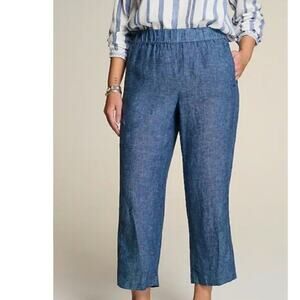 J. Jill Love Linen Women Medium Petite Blue Pull on Linen Lightweight Capri Pant